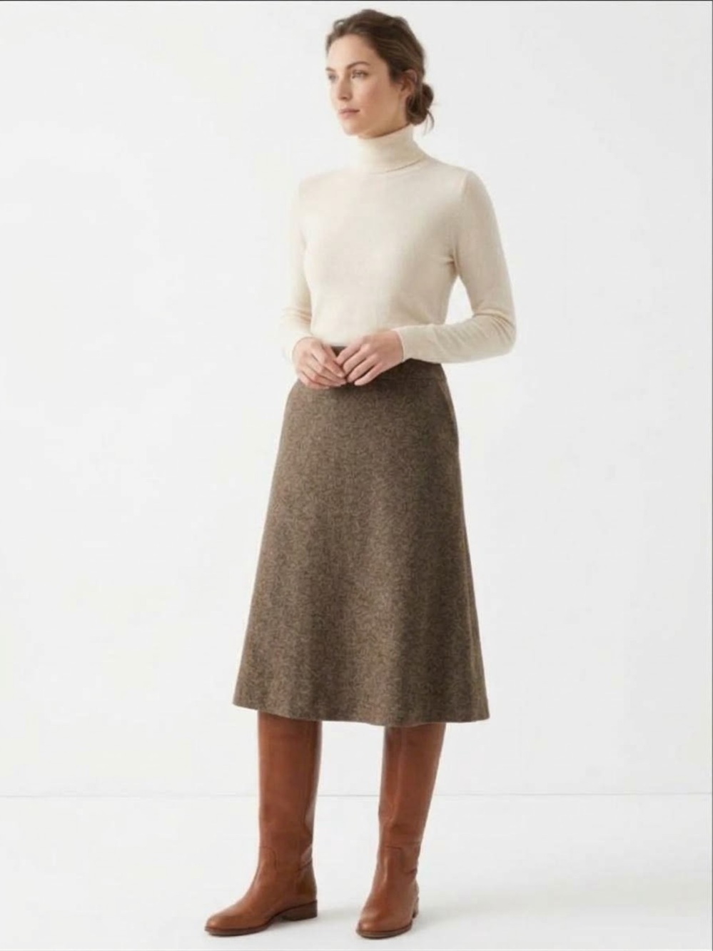 Talbots Italian Fabric Wool Silk Blend Brown A-Line Skirt Size 14